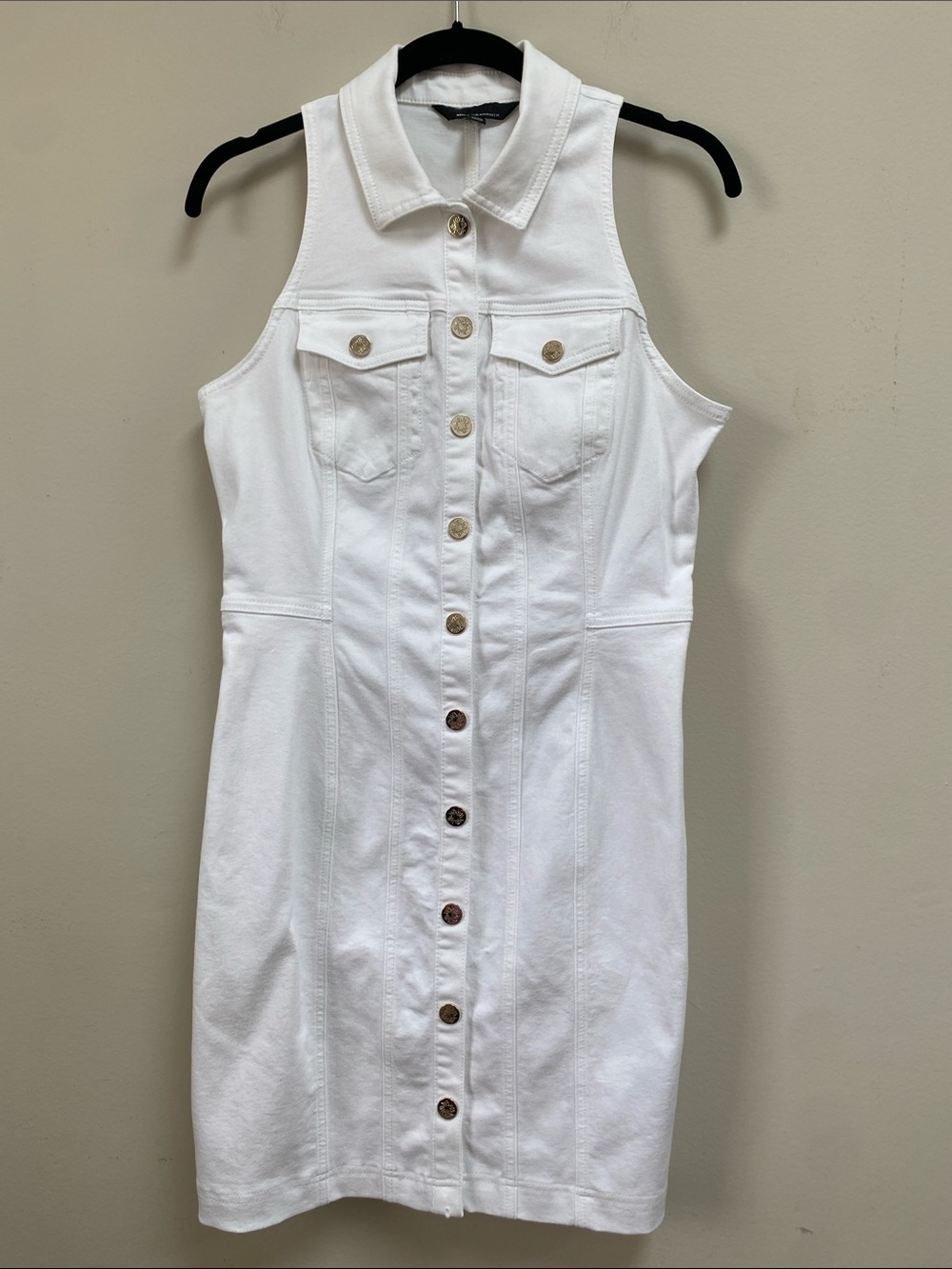 White House/Black Market Sleeveless White Button-Front Denim Dress